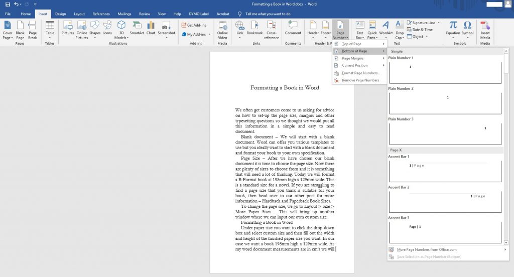 Formatting a Book in Word